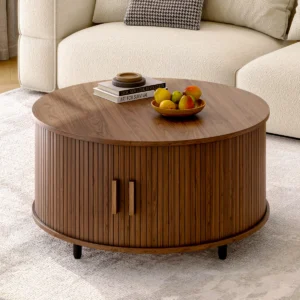 koda round fluted coffee table with hidden storage