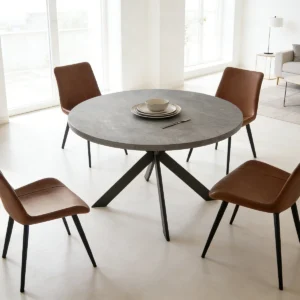 sloane 5 piece round dining set concrete finish & cognac chairs