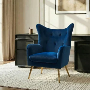 aria velvet tufted wingback accent chair navy blue
